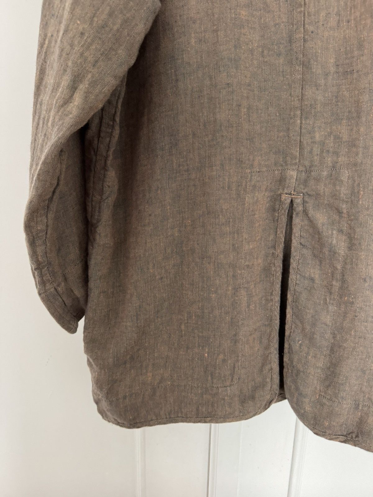 Ts(S) Linen Collarless Easy Jacket Back Slit Brown Navy Chambray Size US S / EU 44-46 / 1 - 13 Thumbnail