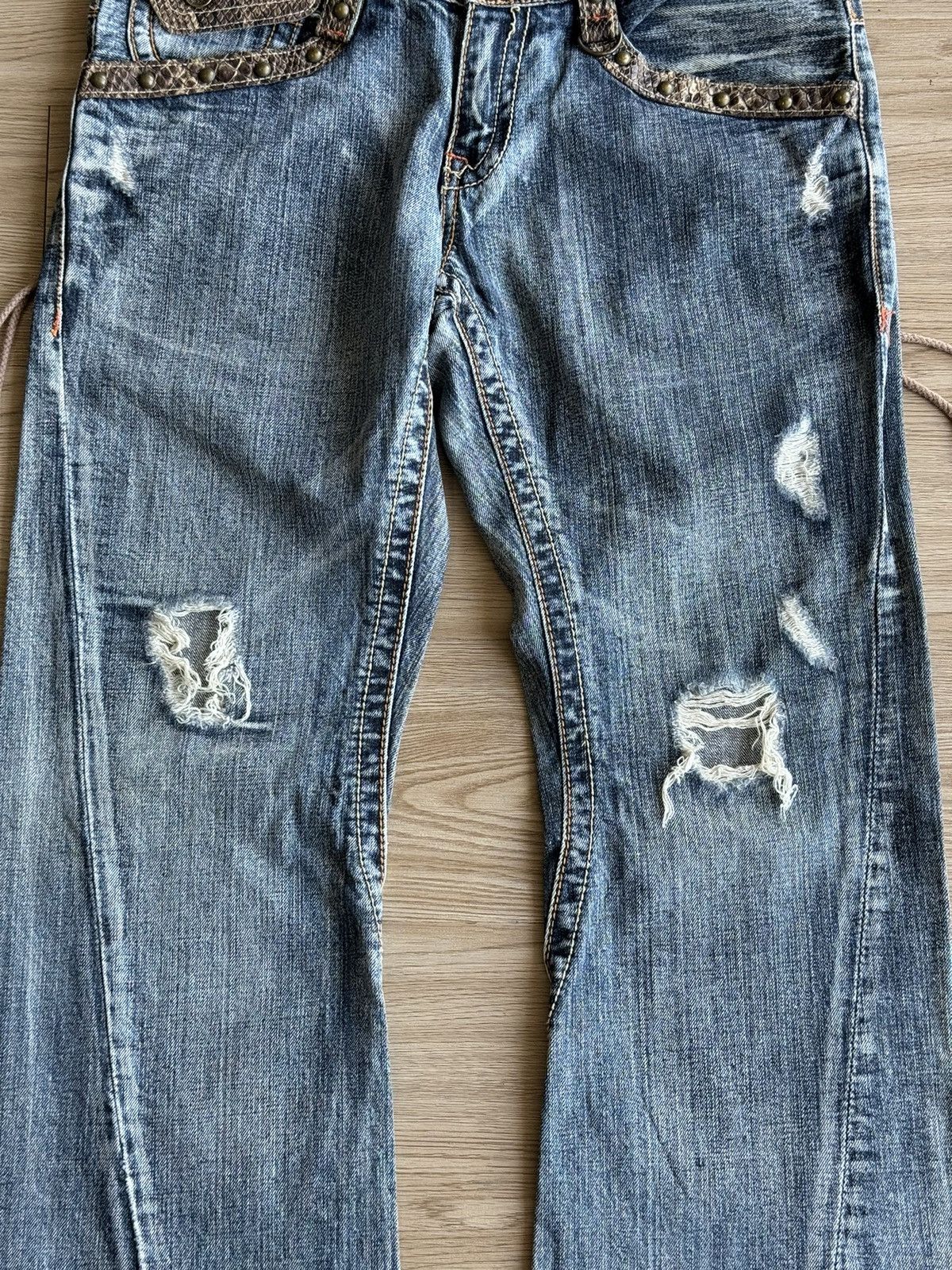 Japanese Brand XX Semantic Design Snake Skin Laces Riot Punk Flared Denim Size US 34 / EU 50 - 9 Thumbnail