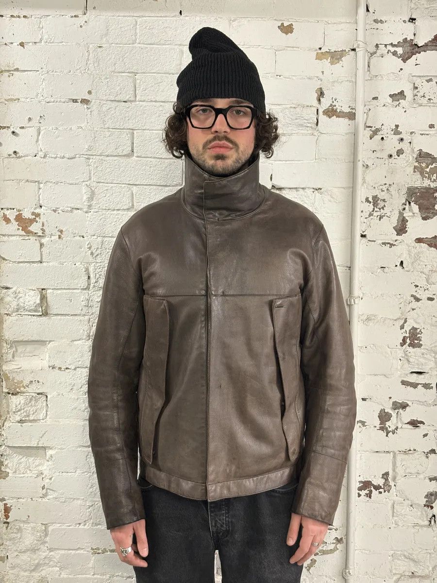 Prada 2000s Prada Brown Avant-Garde Biker Leather Jacket Size US M / EU 48-50 / 2 - 3 Thumbnail