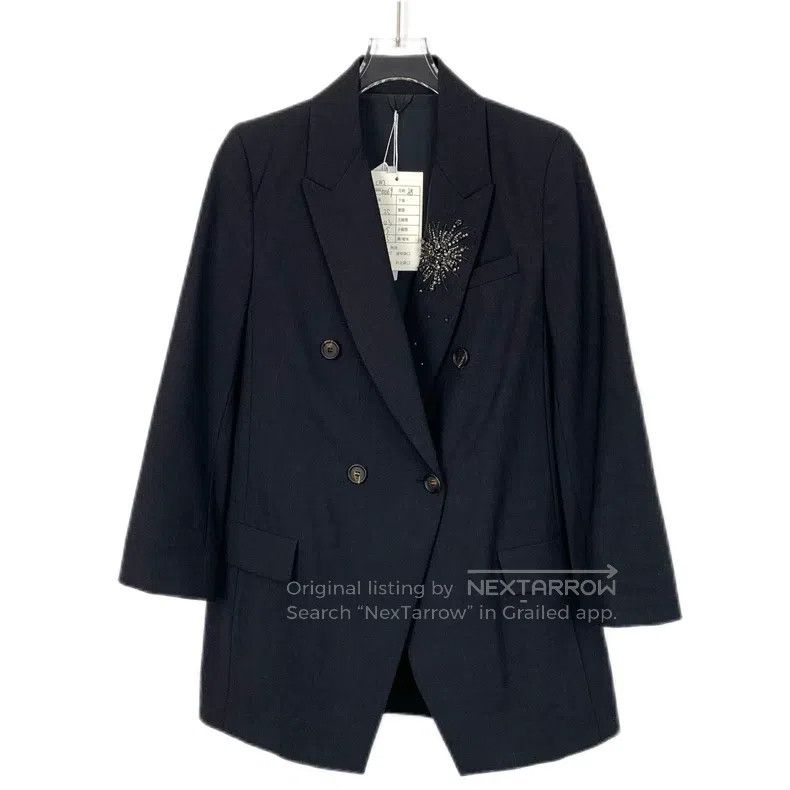 Brunello Cucinelli Dark gray floral diamond-decorated lape