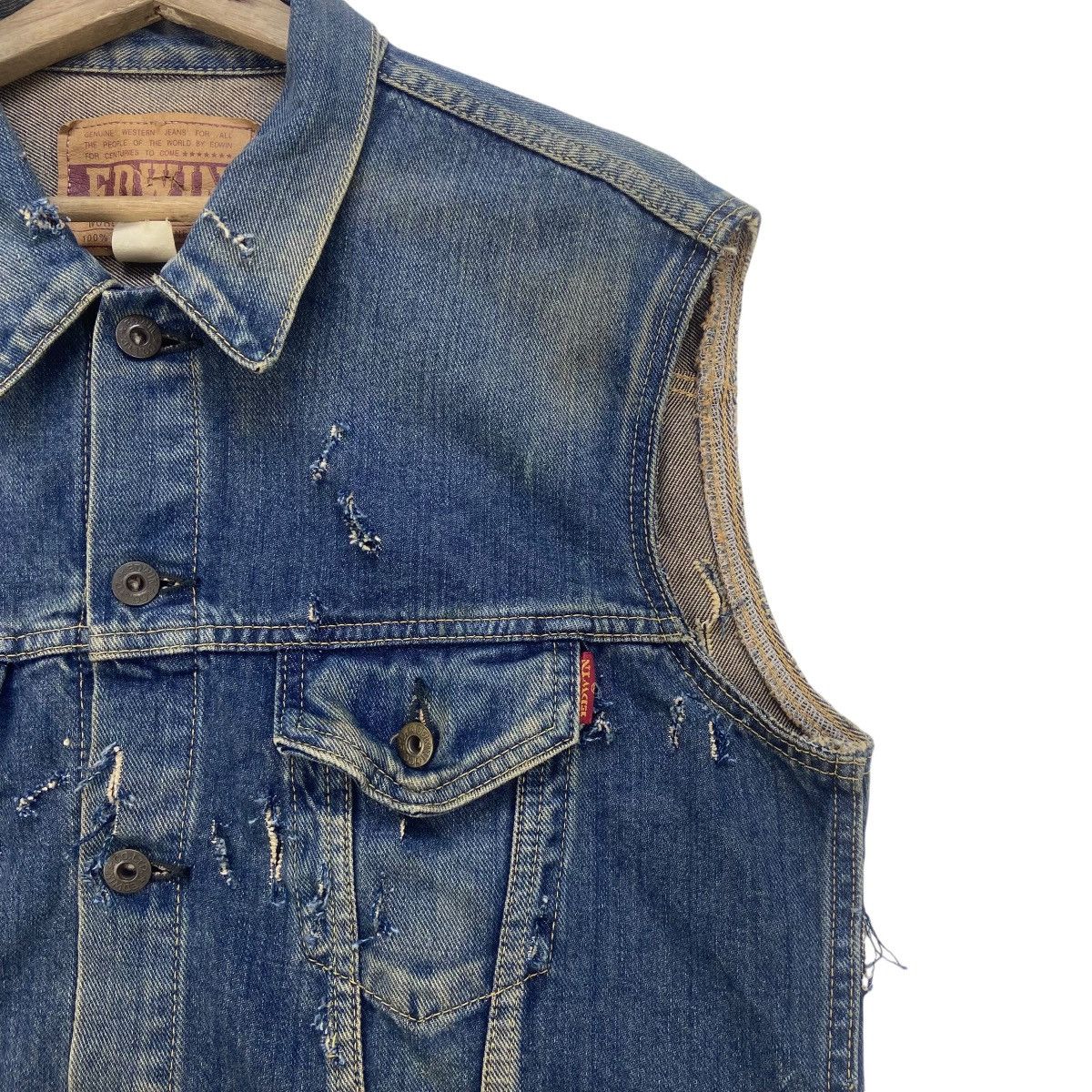 Edwin Vintage Edwin Trucker Sleeveless Distressed Denim Jacket Size US M / EU 48-50 / 2 - 6 Thumbnail