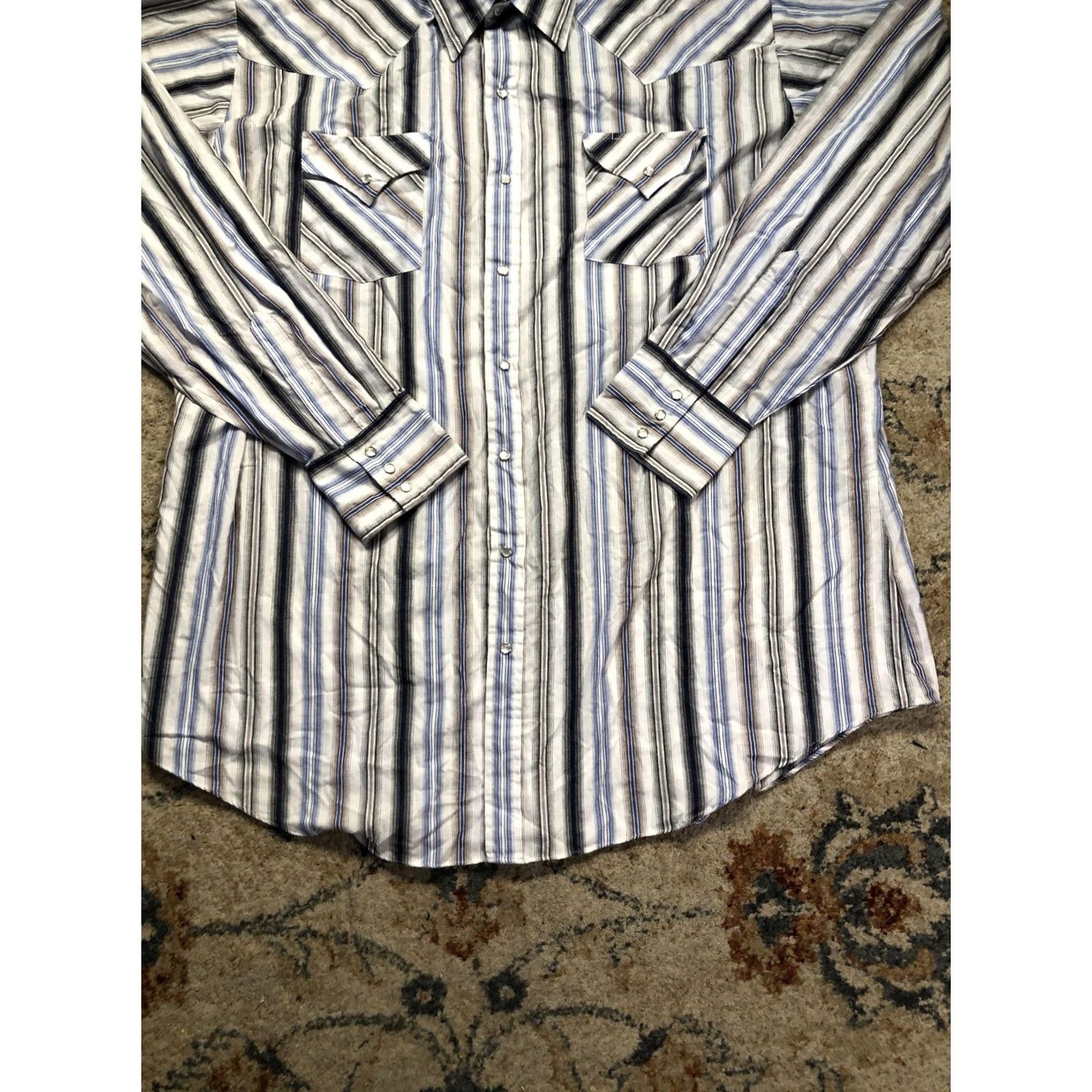Vintage VINTAGE Ely Cattleman Shirt Mens 2XLT Blue Stripe Western Pearl Snap Long Sleeve Cowboy Size US XXL / EU 58 / 5 - 5 Thumbnail
