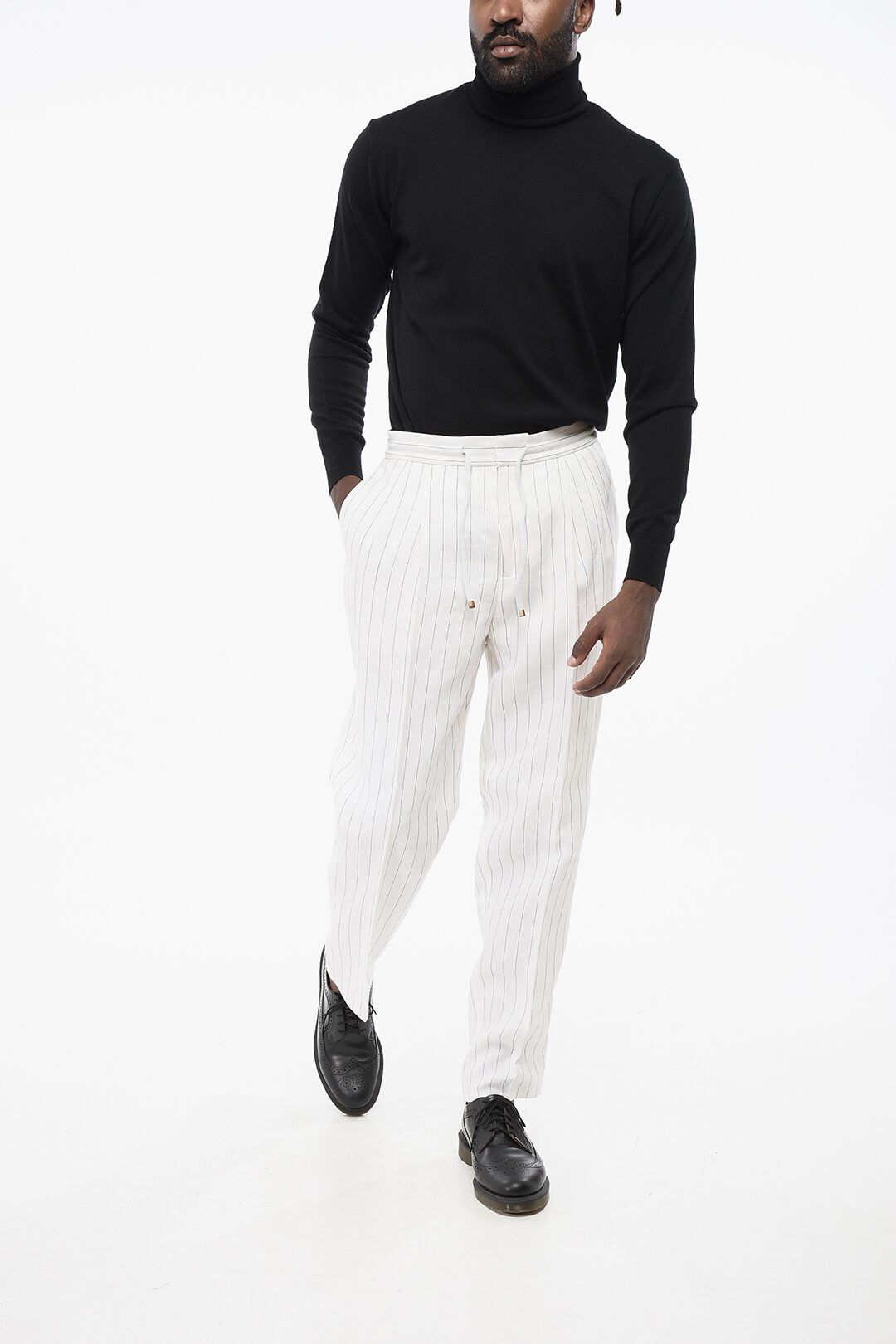 Brunello Cucinelli og1mm0825 Double-pleated Pinstriped Linen Pant in White Size US 42 / EU 58 - 3 Thumbnail