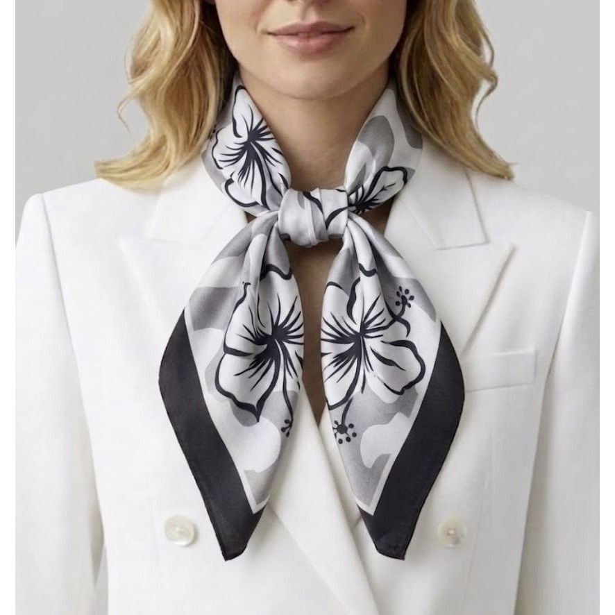 Other ⭐New Elegant Bandana Square Scarf Silky Satin Soft WHITE Gra Size ONE SIZE - 1 Thumbnail