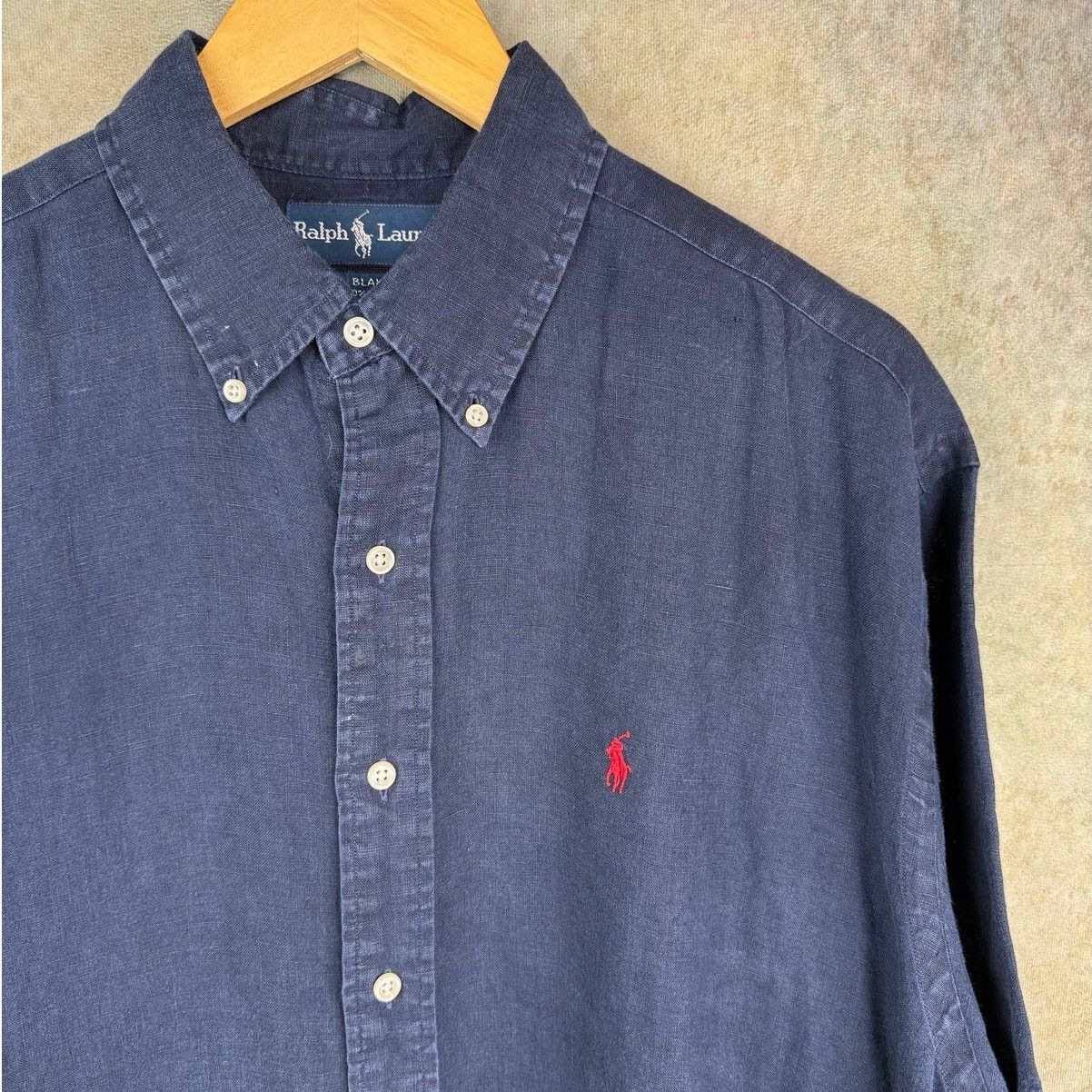 Polo Ralph Lauren × Vintage VTG 90s Polo Ralph Lauren 100% Linen Shirt Mens Sz L Navy Size US L / EU 52-54 / 3 - 3 Thumbnail