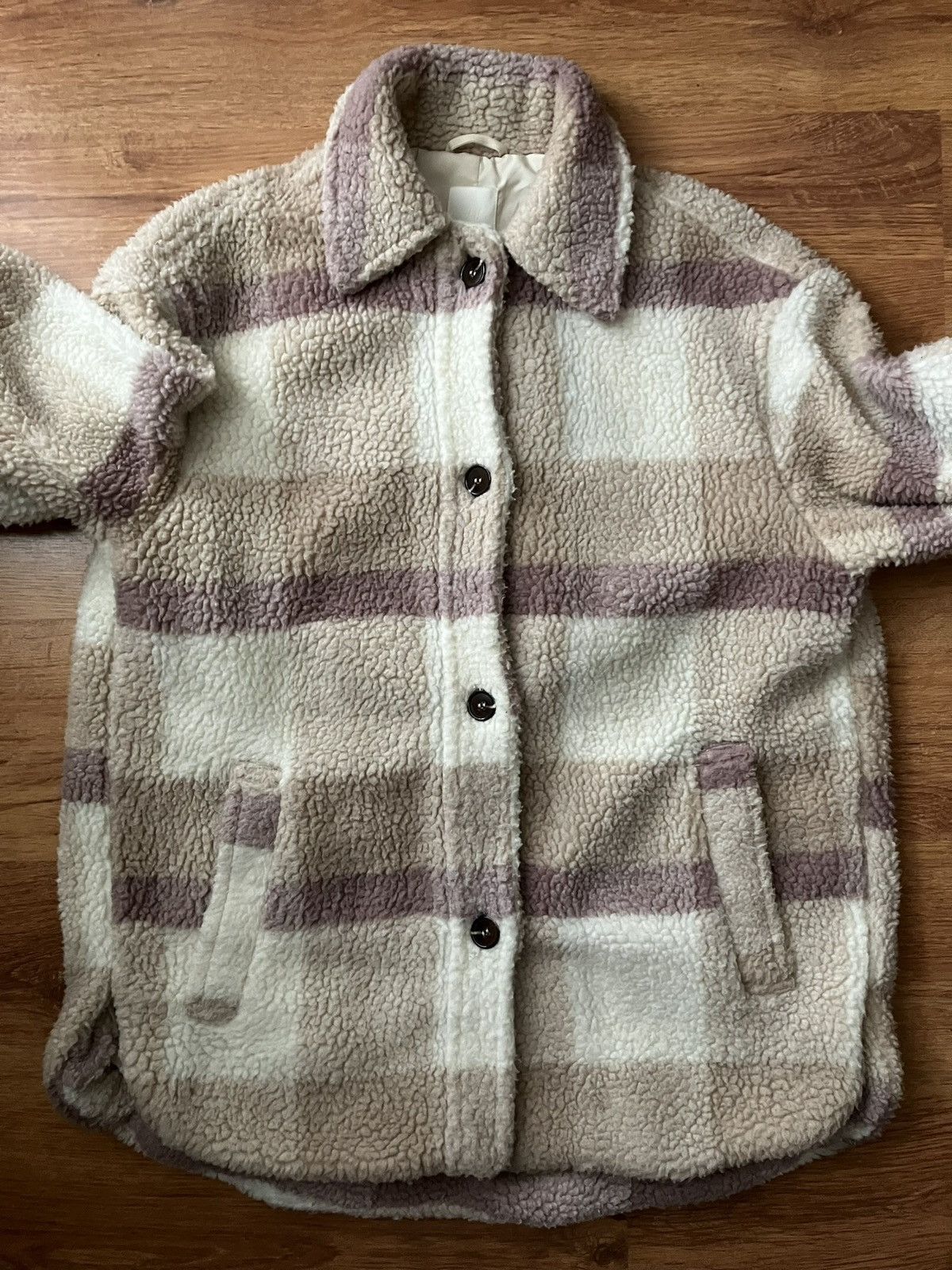 H&M Beige Checkered Fur Sherpa Coat H&M Size S Oversize Casual Size S / US 4 / IT 40 - 3 Thumbnail