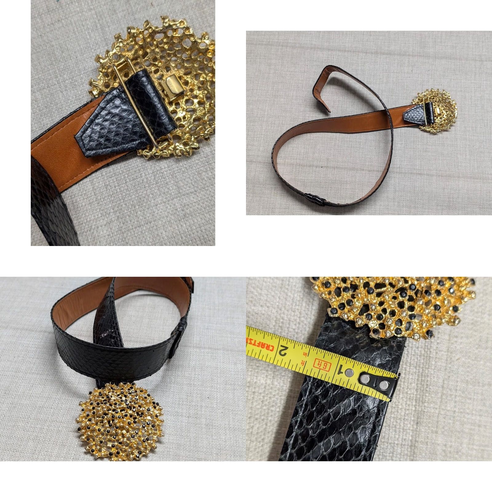 ALEXIS VINTAGE Alexis Kirk belt SNAKESKIN leather 30 black GLAM bling belt Mens Womens Size ONE SIZE - 8 Thumbnail