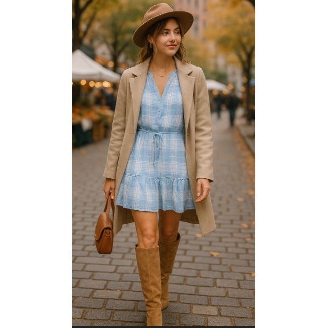Veronica Beard Veronica Beard Blue Gingham Ruffle Plaid Mini Dress L Cottag Size L / US 10 / IT 46 - 1 Thumbnail