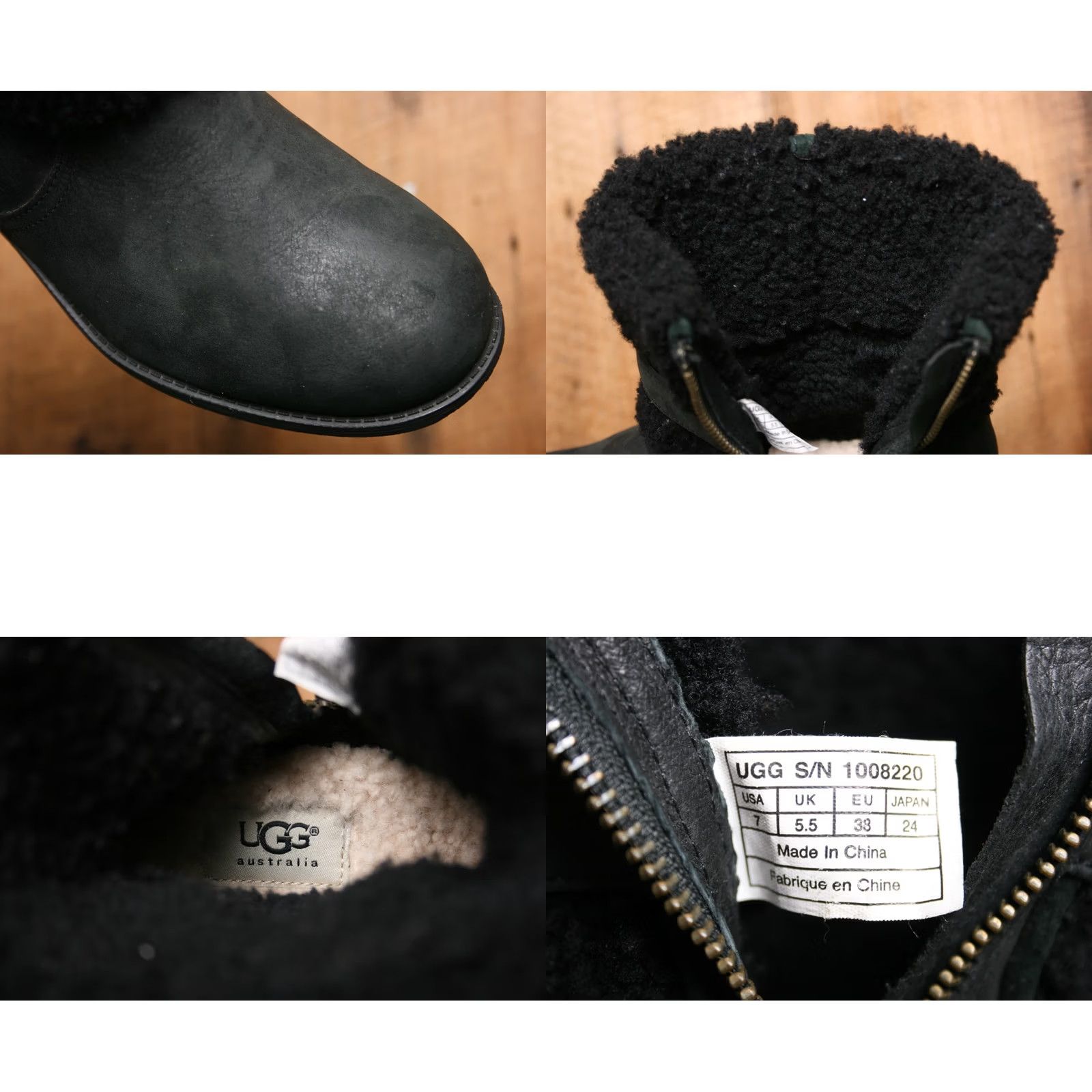 Ugg VINTAGE UGG Blayre II Black Leather Sheepskin Shearling Cuff Lined Ankle Boots Sz. 7 Boots Womens Black 7 UGG Blayre II Size US 6 / IT 36 - 8 Thumbnail
