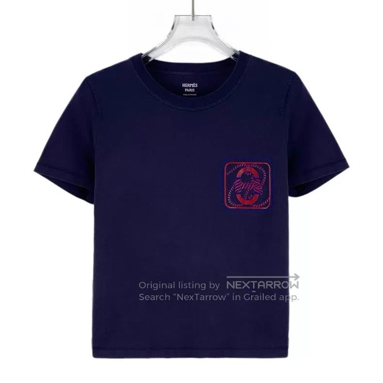 Hermes Hermes Dark blue buckle print cotton round neck short slee Size XS / US 0-2 / IT 36-38 - 1 Thumbnail