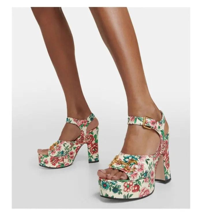 Gucci o1s1wg110225 Horsebit Platform Sandals in Multicolor Size US 7 / IT 37 - 3 Thumbnail