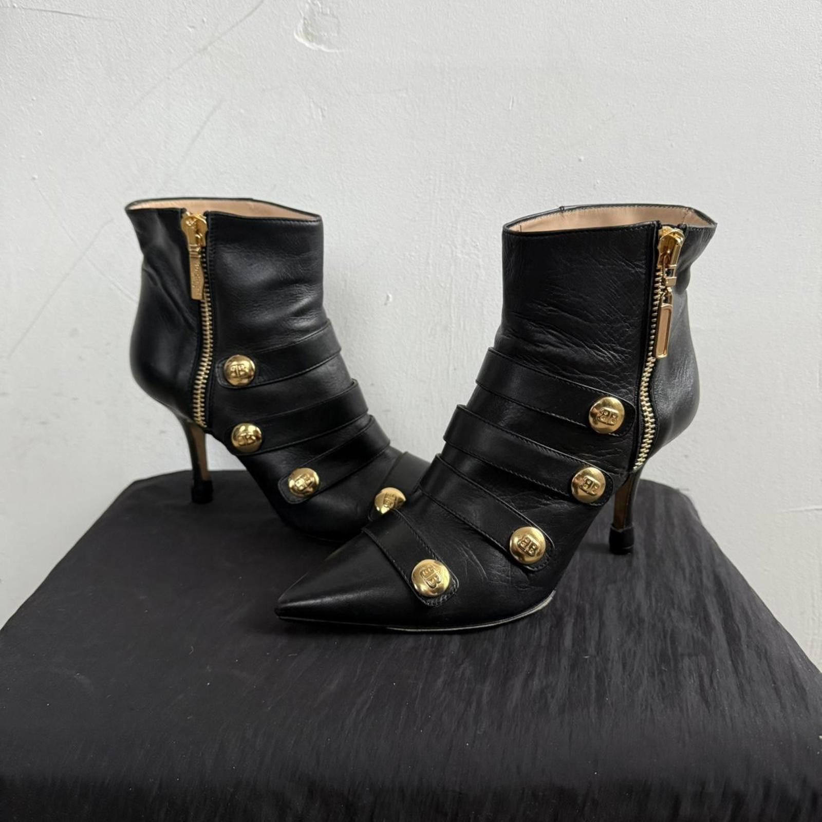 Baldinini Baldinini Black Leather Pointed Toe Ankle Boots Size US 5 / IT 35 - 2 Thumbnail