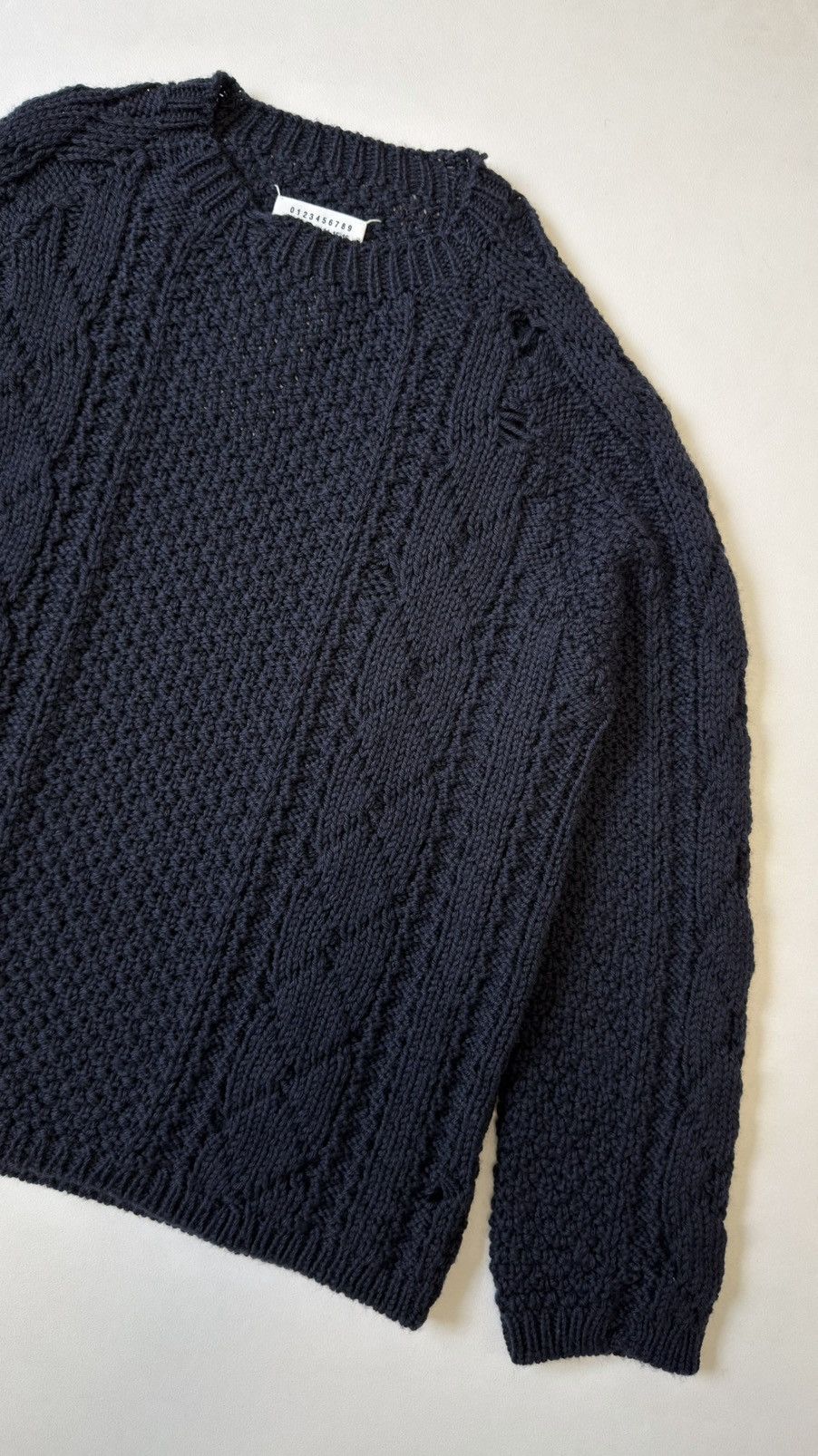 Maison Margiela A/W 21 Distressed Blue Cable Knit Sweater Size US XL / EU 56 / 4 - 9 Thumbnail