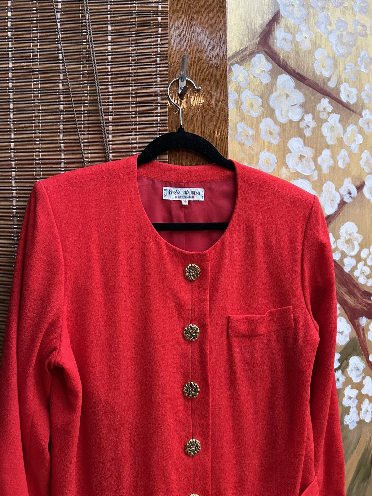 Yves Saint Laurent 70s Yves Saint Laurent Rive Gauche Red Blazer Gold Buttons Size S / US 4 / IT 40 - 3 Thumbnail