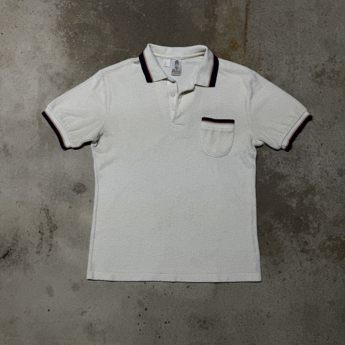 image of Made In USA x Vintage 70's Alfie California Terry Cloth Polo Shirt in Cream, Men's (Size Medium)