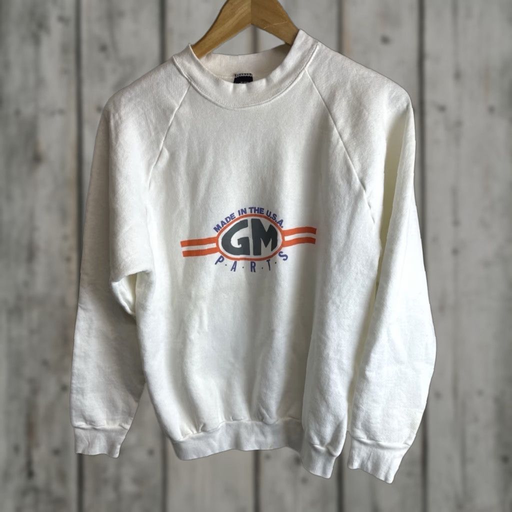 VINTAGE 80s GM General Motors Men’s Crewneck Sweatshirt Size Medium White USA Cotton Blend Pullover