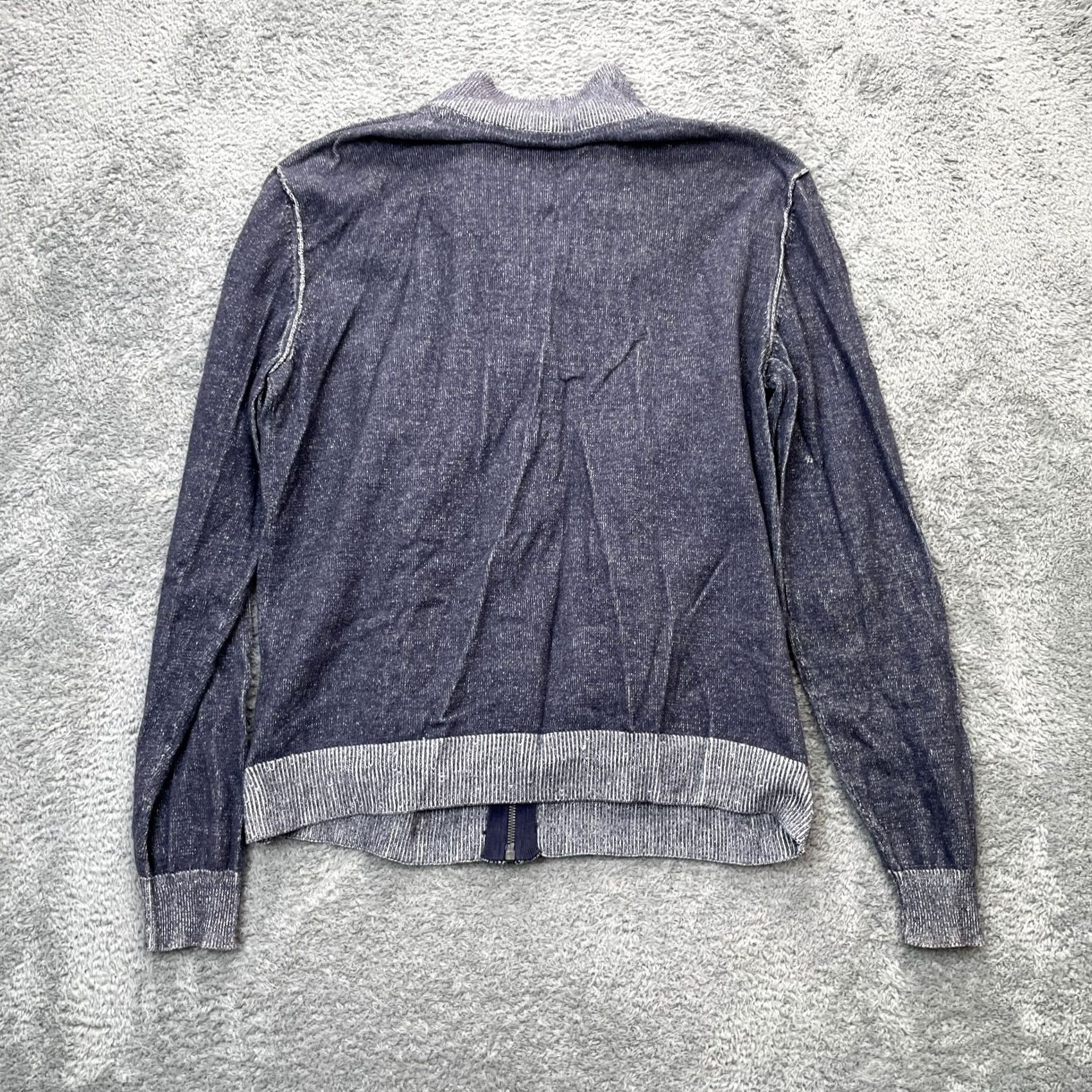 Vintage Charles Voegele Sweater Cardigan Mens Medium Blue Full Zip Cotton Knit Mock Neck Casual Winter Fall Spring Size US M / EU 48-50 / 2 - 2 Thumbnail