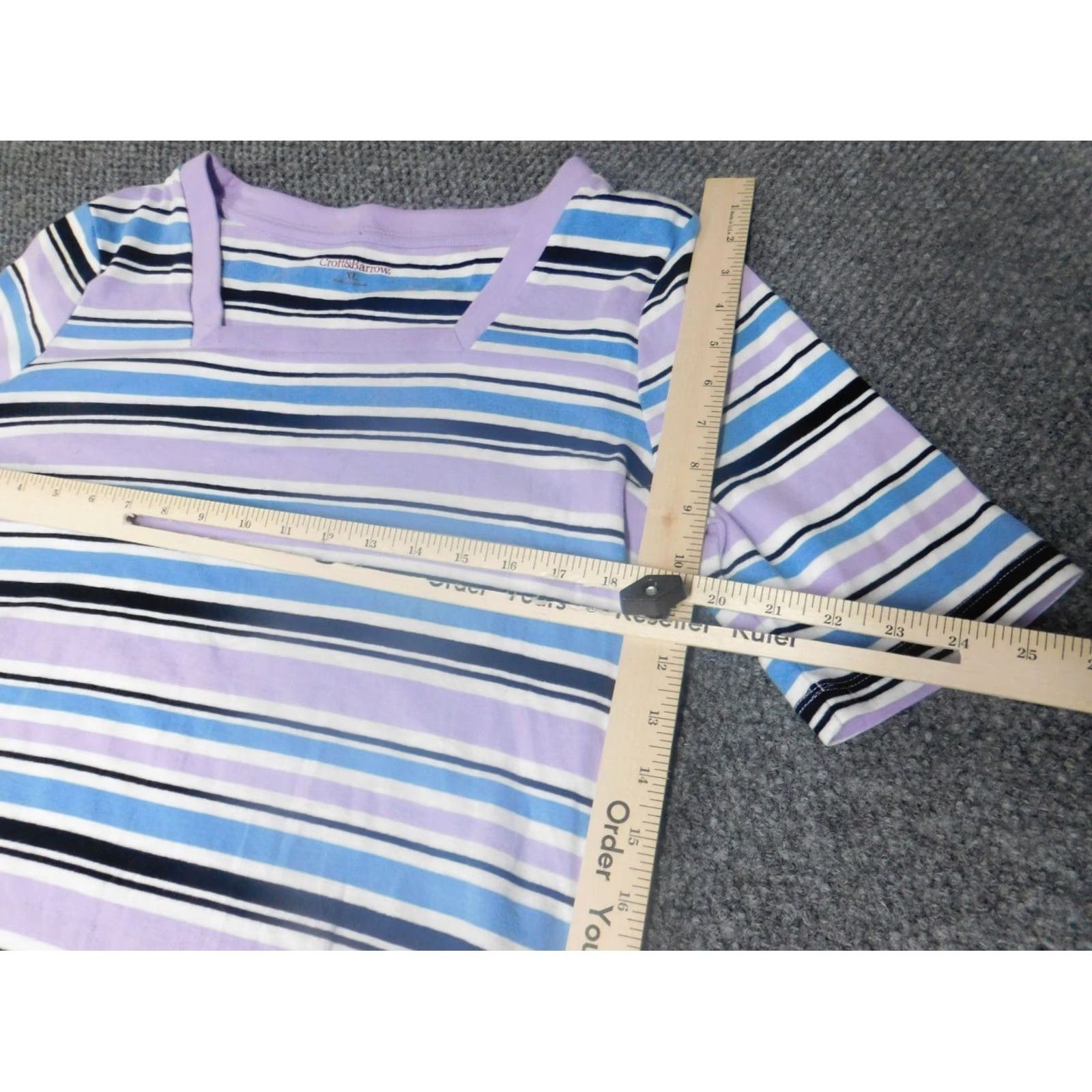 Croft & Barrow Croft & Barrow Womens Blouse XL Purple Striped Crew Neck Short Sleeve Casual Shirt Regular Clothing Size XL / US 12-14 / IT 48-50 - 5 Thumbnail