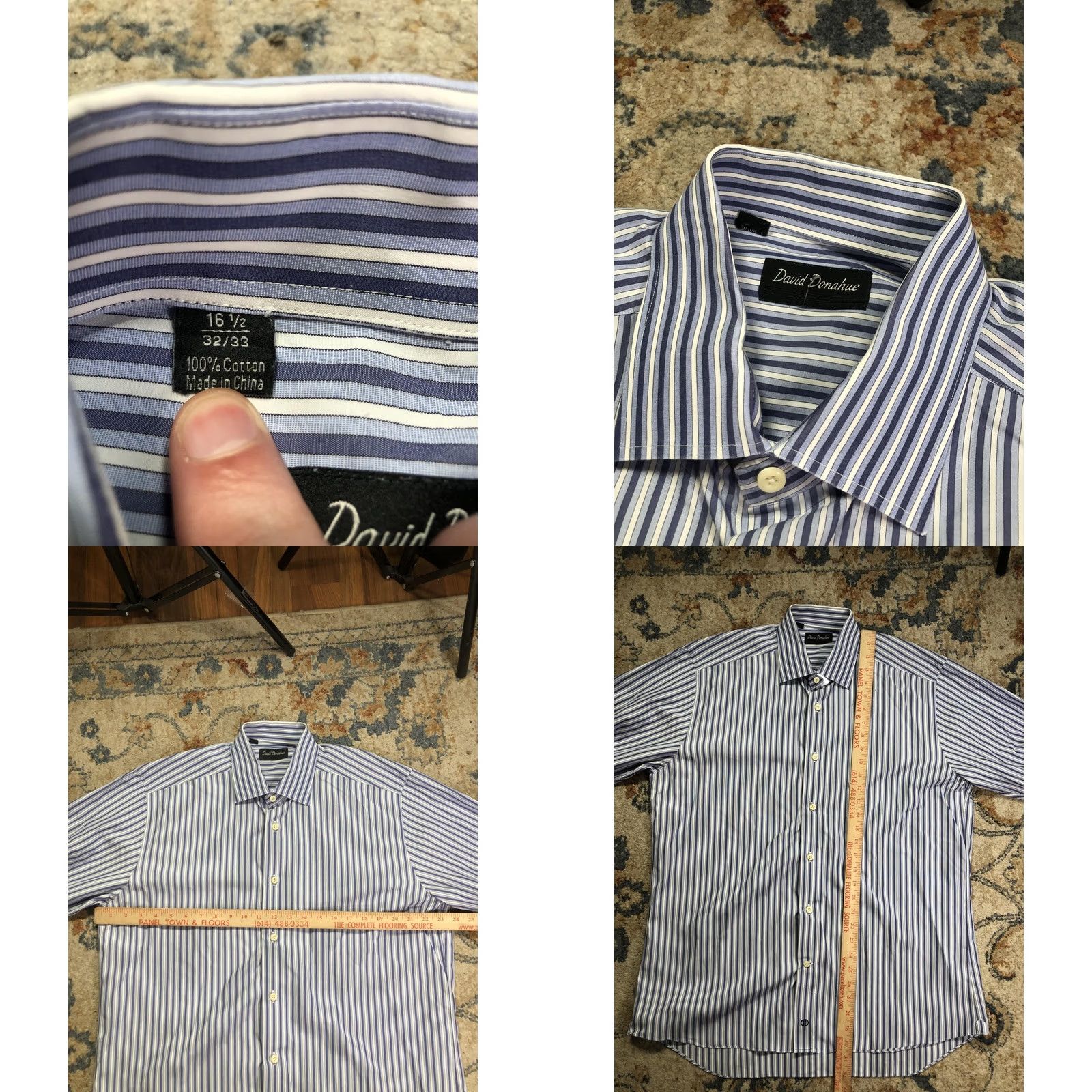 David Donahue David Donahue Dress Shirt Mens 16.5 32/33 Blue Stripe Long Sleeve Regular Fit Size 46R - 8 Thumbnail