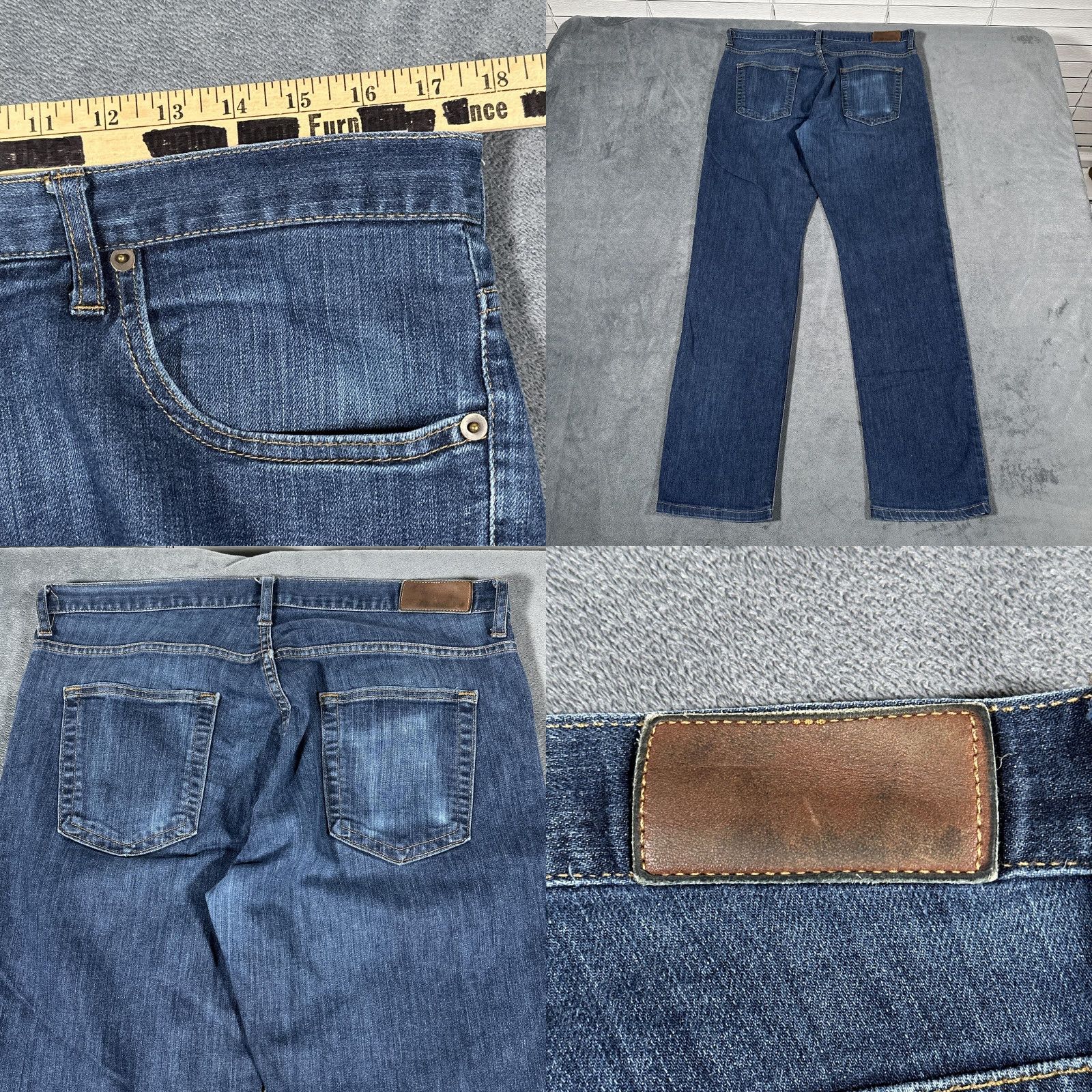 Denime Dearborn Denim Jeans Mens 35x32 Blue Tailored Fit Stretch Straight Leg Made USA Size US 35 - 8 Thumbnail