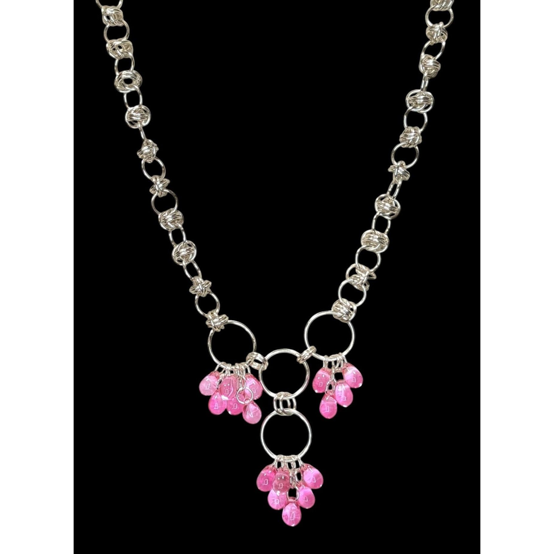 Other Handmade Coquette Silver Tone Chain Necklace With Pink Bead Size ONE SIZE - 4 Thumbnail
