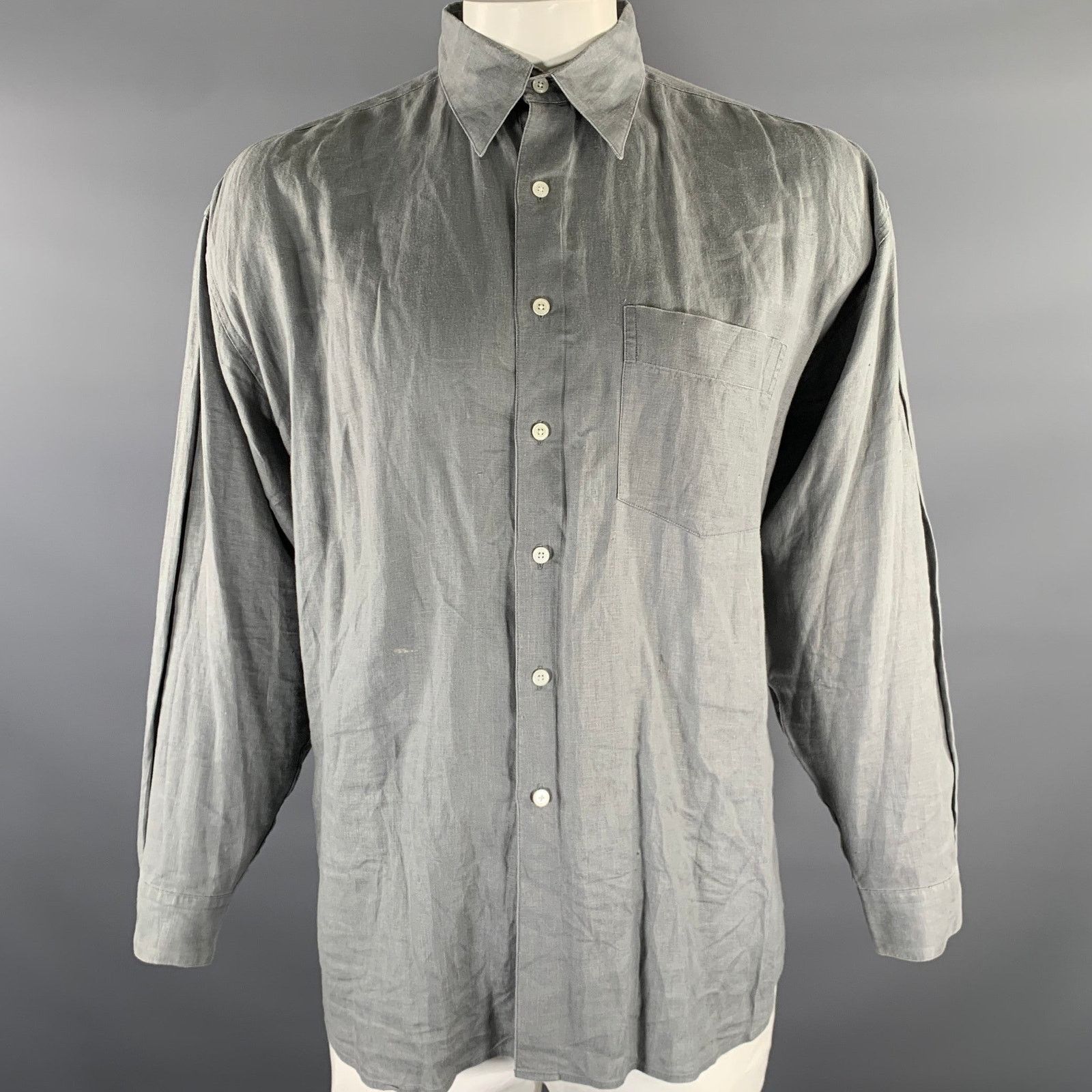 Perry Ellis PERRY ELLIS XL Grey Linen Pointed Collar Long Sleeve Shirt Size US XL / EU 56 / 4 - 1 Thumbnail