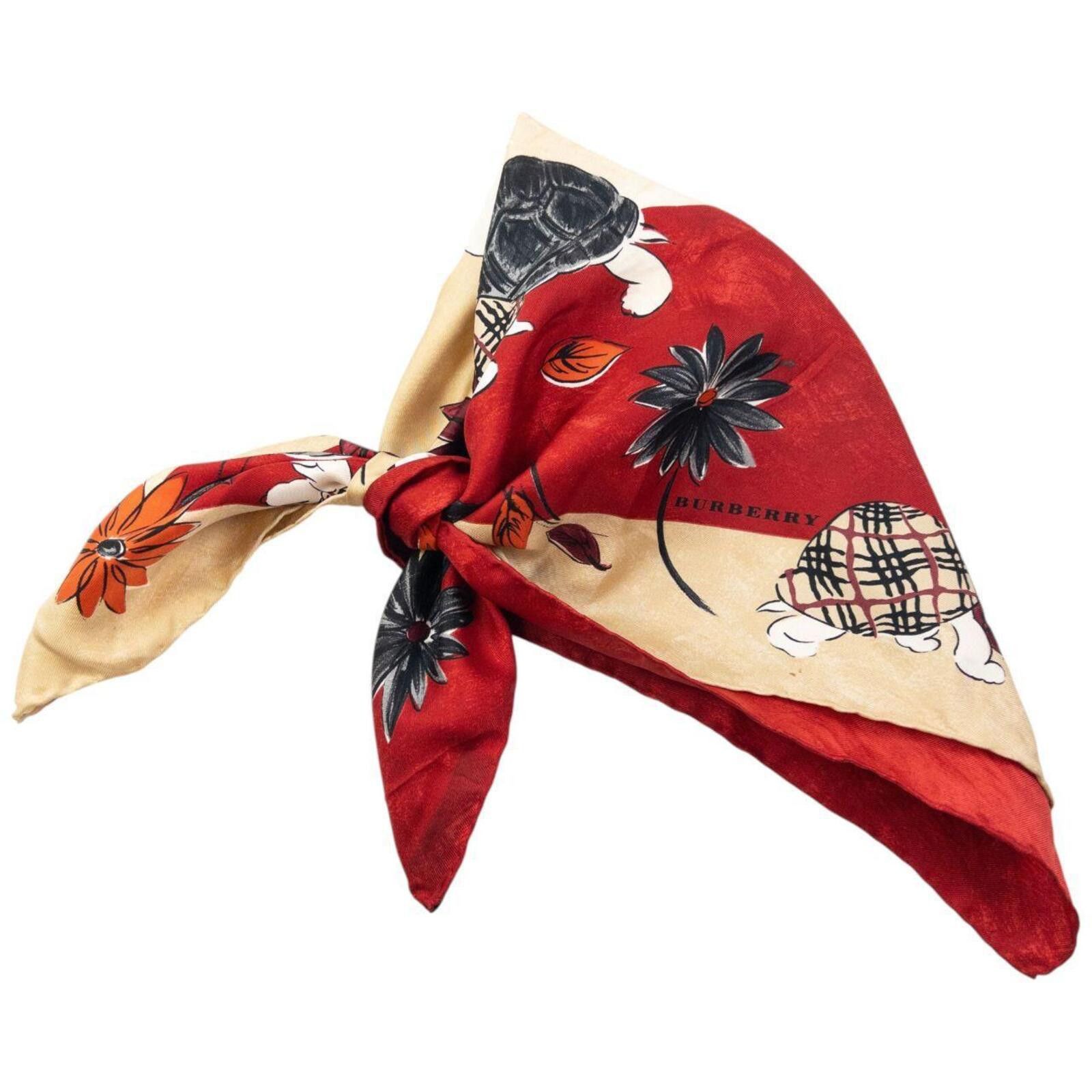 Burberry Vintage 2000s Burberry Floral Turtle Print Silk Scarf Size ONE SIZE - 4 Thumbnail
