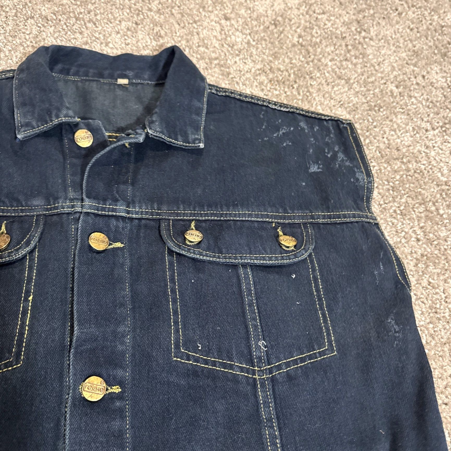 Denime VINTAGE 90s Dark Wash Denim Roche Jean Button Front Vest Large Women Size 36" / US 14 / IT 50 - 6 Thumbnail