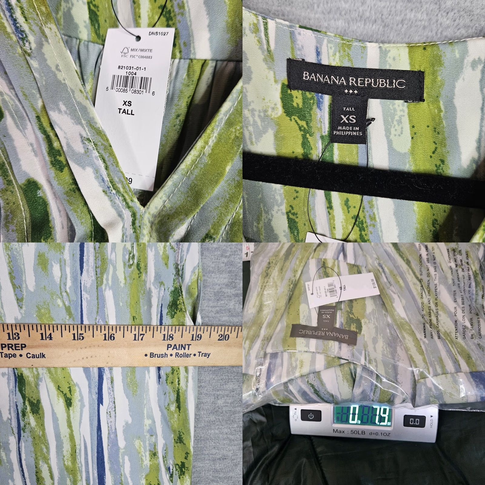 Banana Republic Banana Republic Women's XS Tall Maxi Dress Belted Multicolor Green Blue Abstract Sleeveless V-Neck A-Line All Season Dress New Size XS / US 0-2 / IT 36-38 - 8 Thumbnail