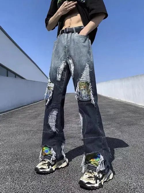 VIBE Retro high street gradient patchwork ripped patch jeans Size US 30 / EU 46 - 1 Thumbnail