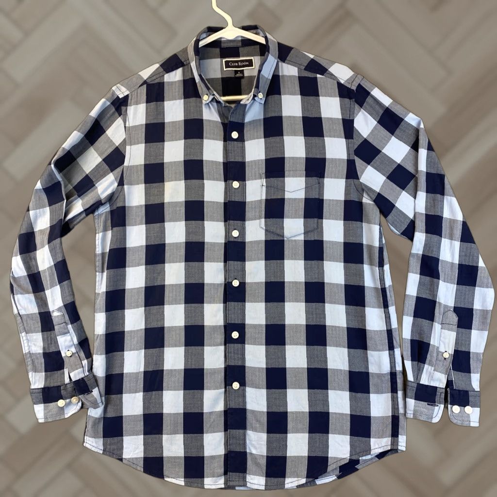 Club Room Club Room Men's Classic/Regular-Fit Dress Shirt French Blue Check S / 52-33 Size 36R - 1 Thumbnail