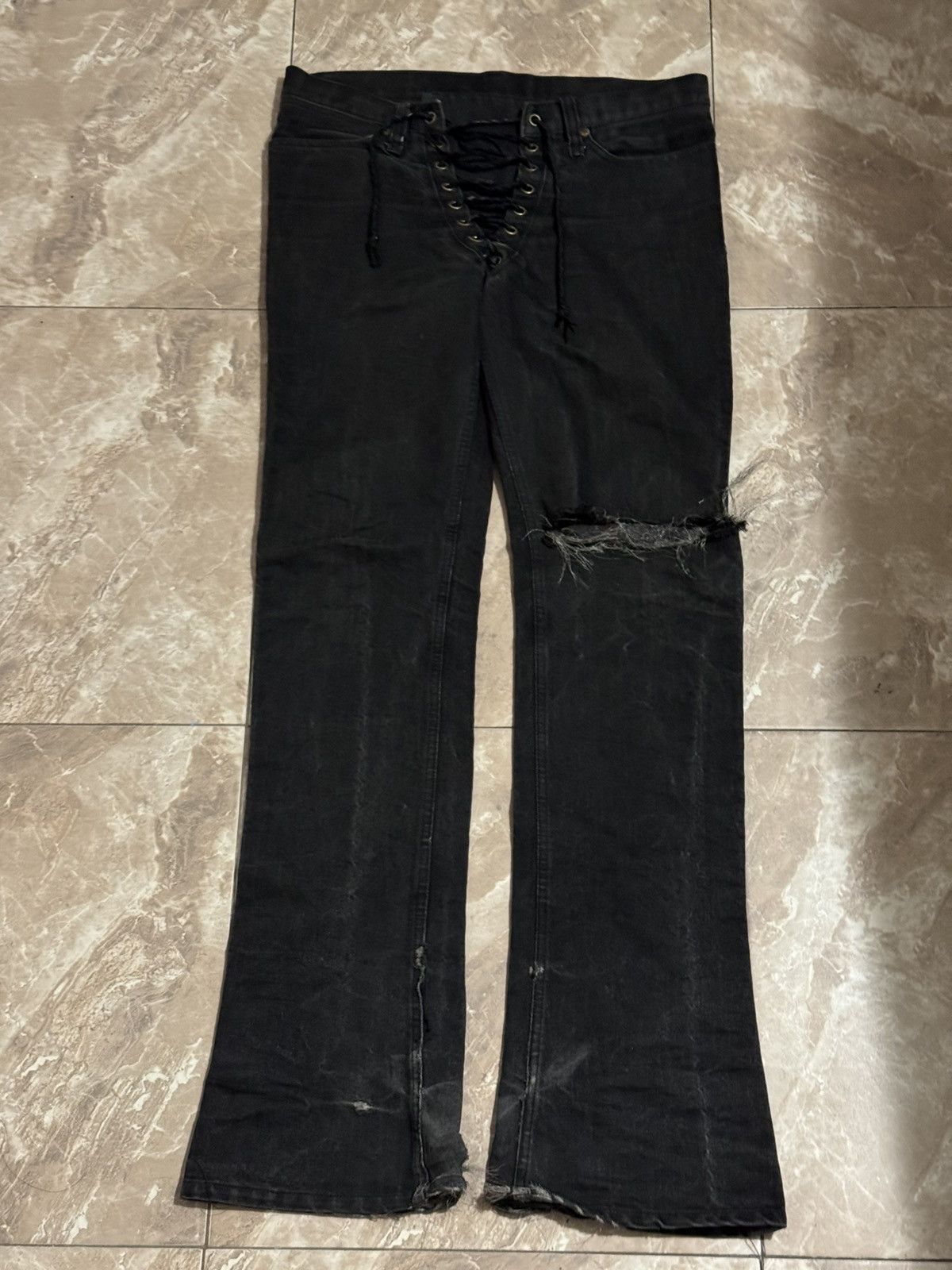 パンツ IFSIXWASNINE LACE UP BLACK DENIM 29 IfSixWasNine 1of1 Lace-Up Pants with Crocodile Leather