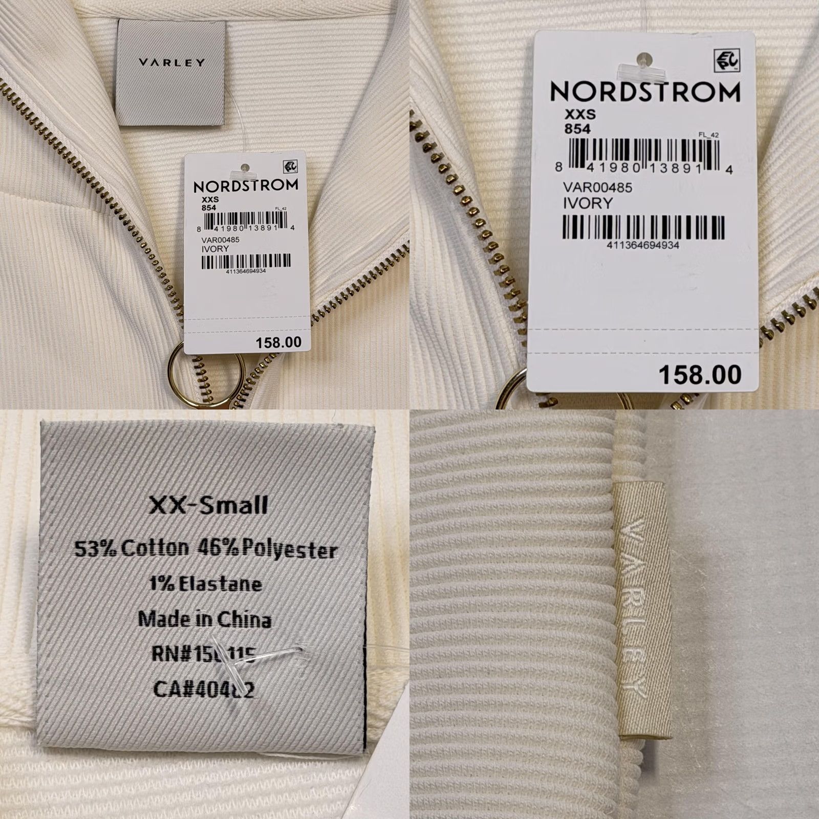 Varley Varley Womens Sweatshirt Vine Half Zip High Neck 2XS White Balloon Sleeve Pullover Size XXS / US 00 / IT 34 - 8 Thumbnail