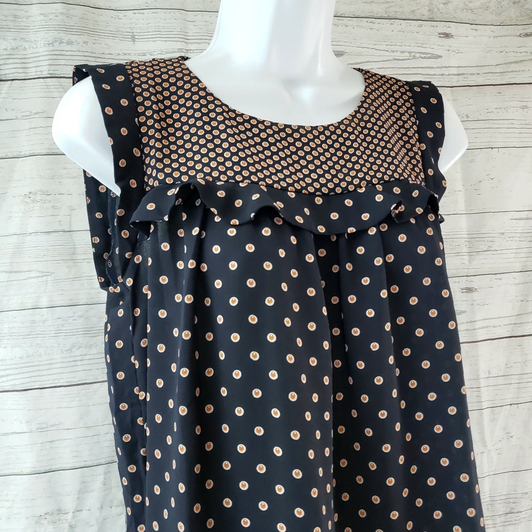 Ann Taylor Ann Taylor LOFT Womens Printed Top Sz XSP Blue Brown Sleeveless Blouse Shirt Adult Petite Size XS / US 0-2 / IT 36-38 - 2 Thumbnail