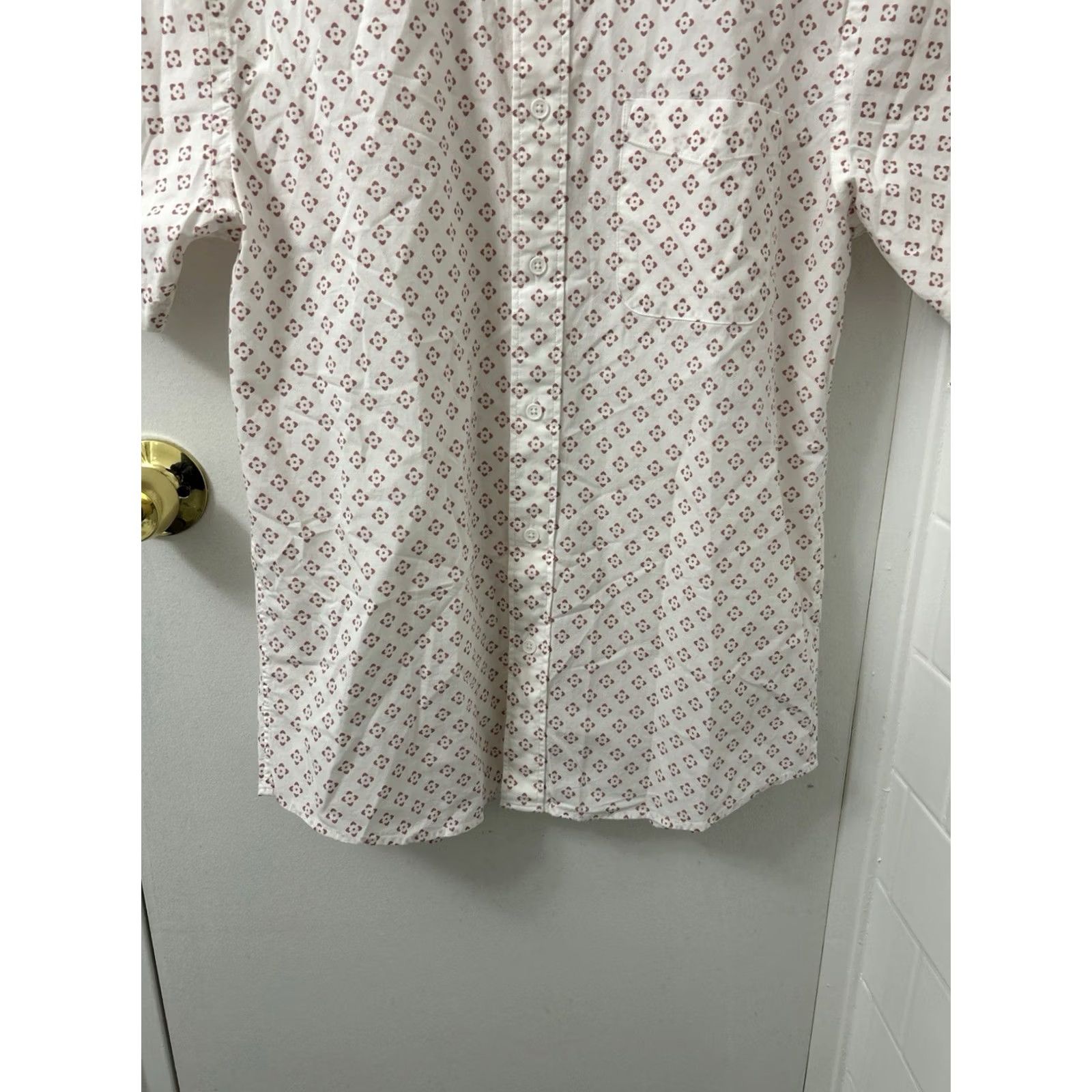 Faherty FAHERTY Shirt Mens Medium White Red Geometric Button Down Pocket Short Sleeve Mens Regular Shirt Size US M / EU 48-50 / 2 - 3 Thumbnail