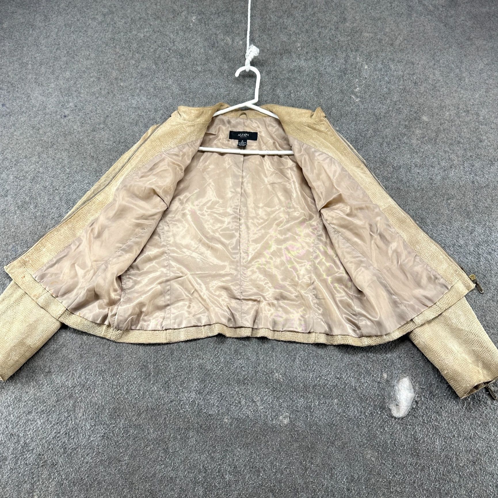 Alfani VINTAGE Alfani Jacket Womens Petite PM Beige Leather Snakeskin Zip Full Lined 90s Biker Motorcycle Snake Spring Fall Winter Womens Size M / US 6-8 / IT 42-44 - 6 Thumbnail
