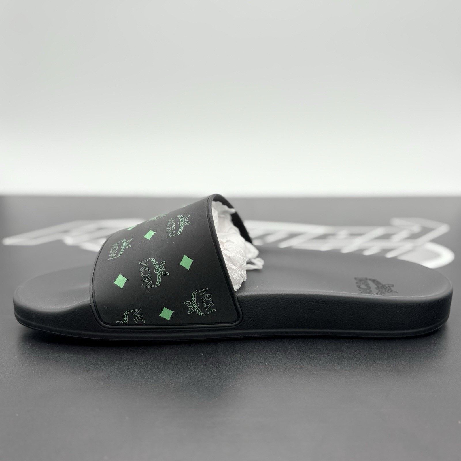 MCM MCM Monogram Print Slides ' Black Splash Green ' | NEW! Size US 12 / EU 45 - 4 Thumbnail