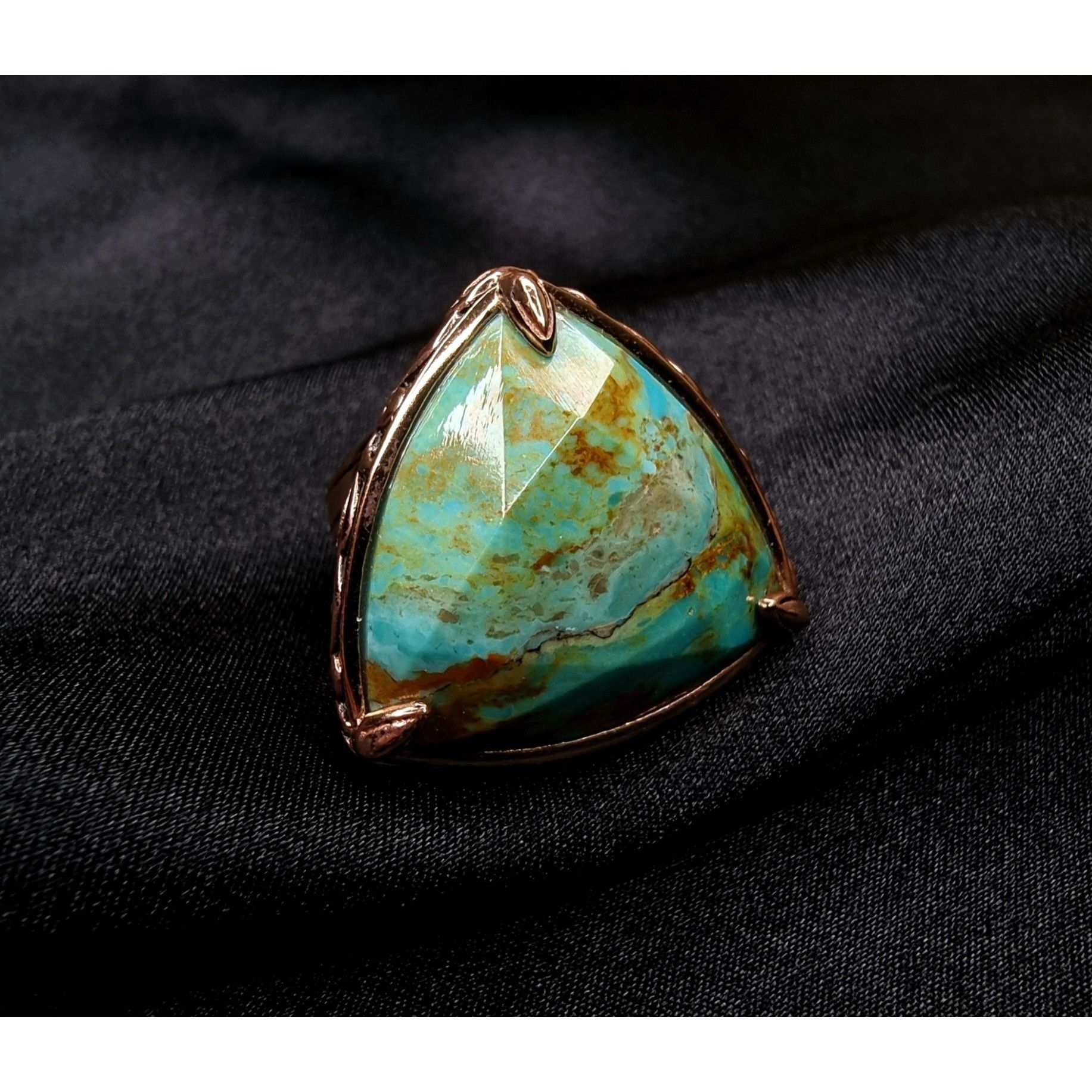 Genuine Turquoise Copper Ring Barse Thailand Size 6.5 Triang