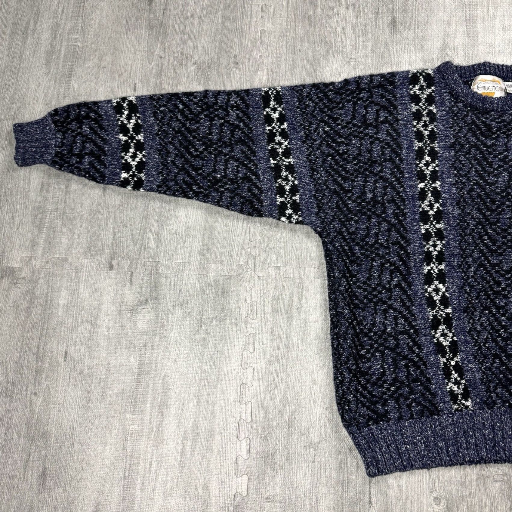Vintage VINTAGE Ferruche Sweater Mens M Striped Heather Blue Black ACRYLIC BLEND 80s Size US M / EU 48-50 / 2 - 4 Thumbnail