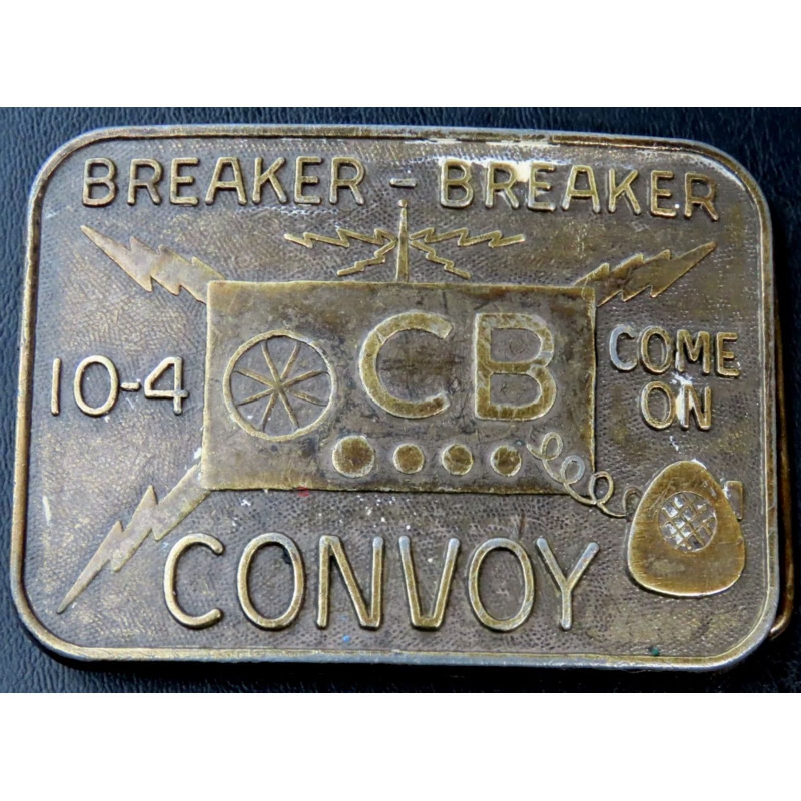 Vintage VINTAGE READ BRASS Belt Buckle Crew CB 10-4 Radio Trucker Men 1.5 in Brass Buckle Size ONE SIZE - 2 Thumbnail