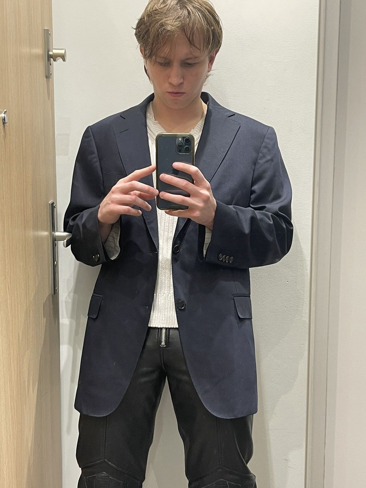 image of Ss11 Suitsupply White Striped Navy Wool Casual Blazer, Men's (Size XL)
