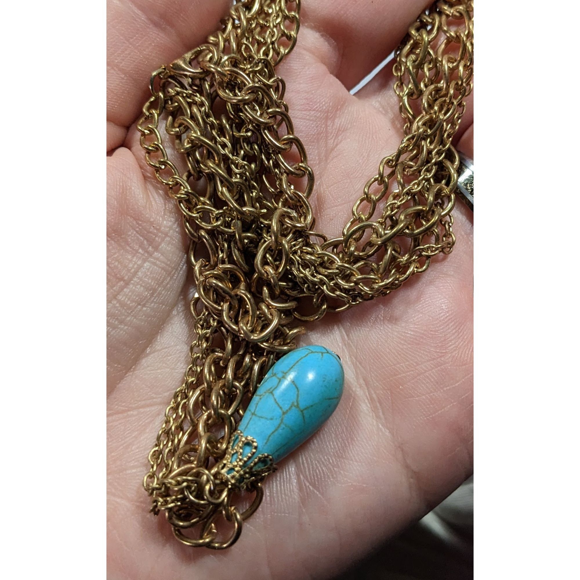 Other Bohemian Multilayer Faux Turquoise Gold Tone Chain Necklace Size ONE SIZE - 3 Thumbnail