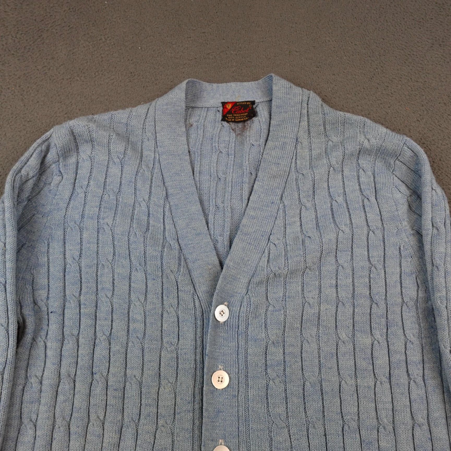 Vintage VINTAGE Cabot Sweater Mens Medium Blue Cable Knit Cardigan Made Taiwan ROC Mens Knit Cardigan Size US M / EU 48-50 / 2 - 4 Thumbnail