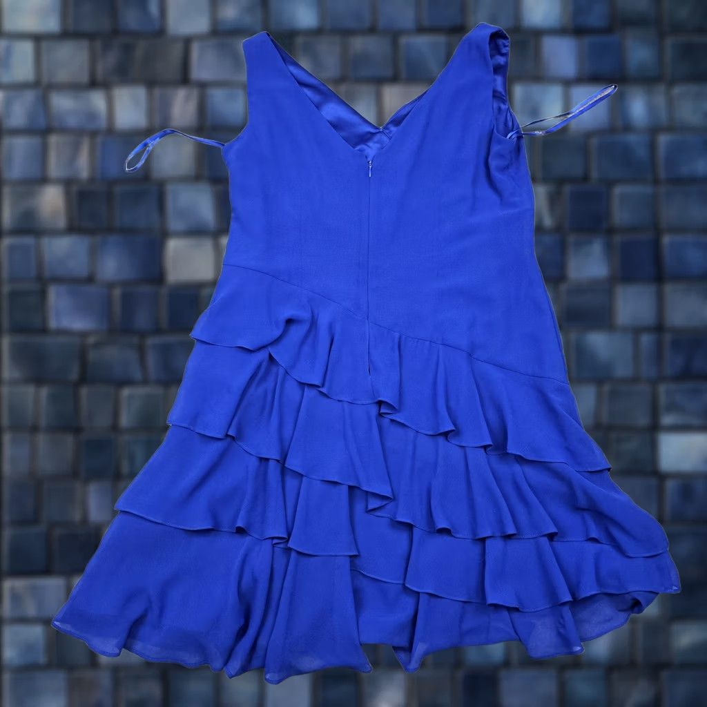 Ralph Lauren Lauren Ralph Dress Womens 14 Blue Ruffle Chiffon Fit Flare Knee Length Size XL / US 12-14 / IT 48-50 - 1 Thumbnail