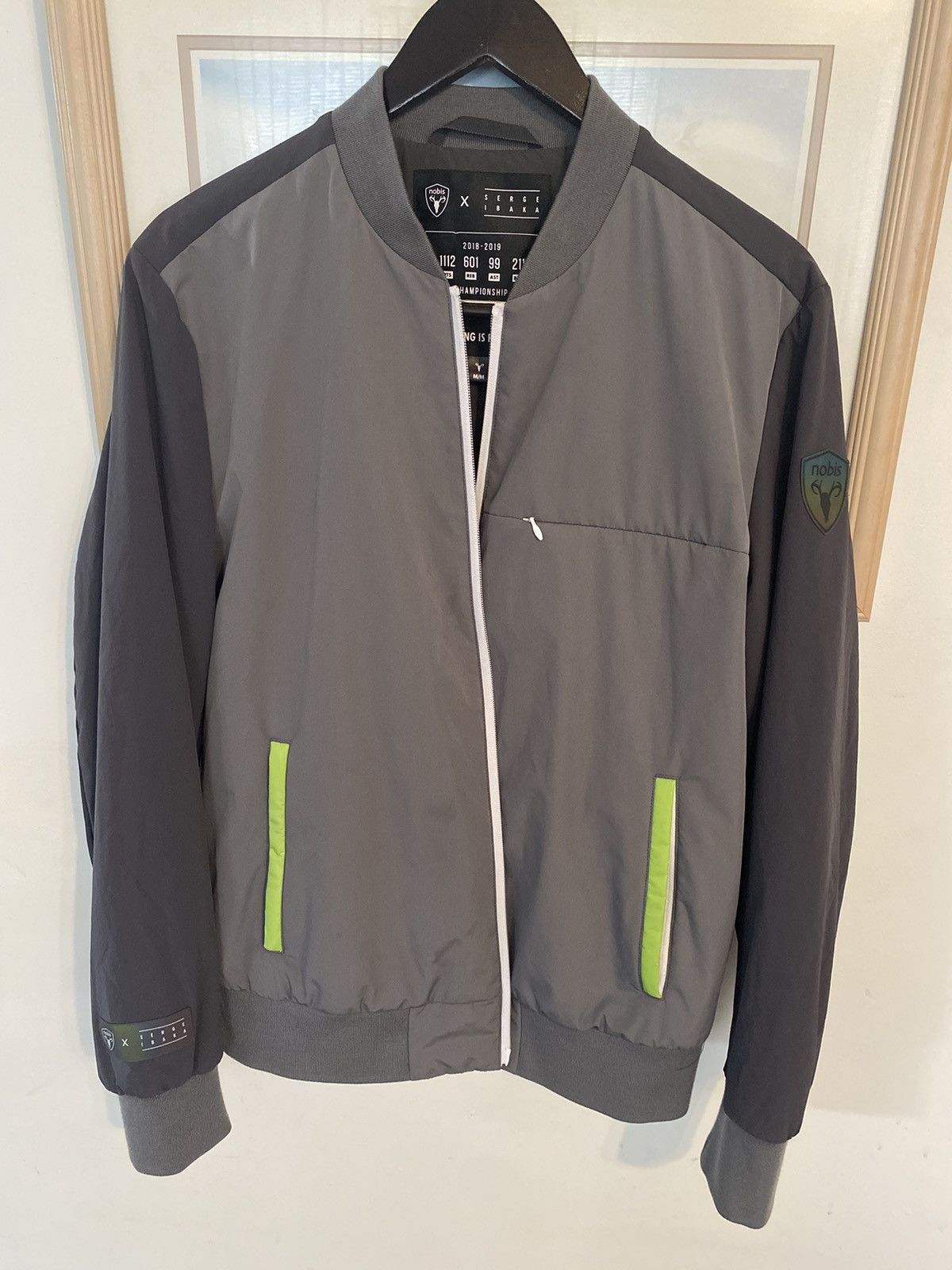 image of NBA x Nobis Limited Edition Serge Ibaka Bomber Jacket in Grey, Men's (Size Medium)