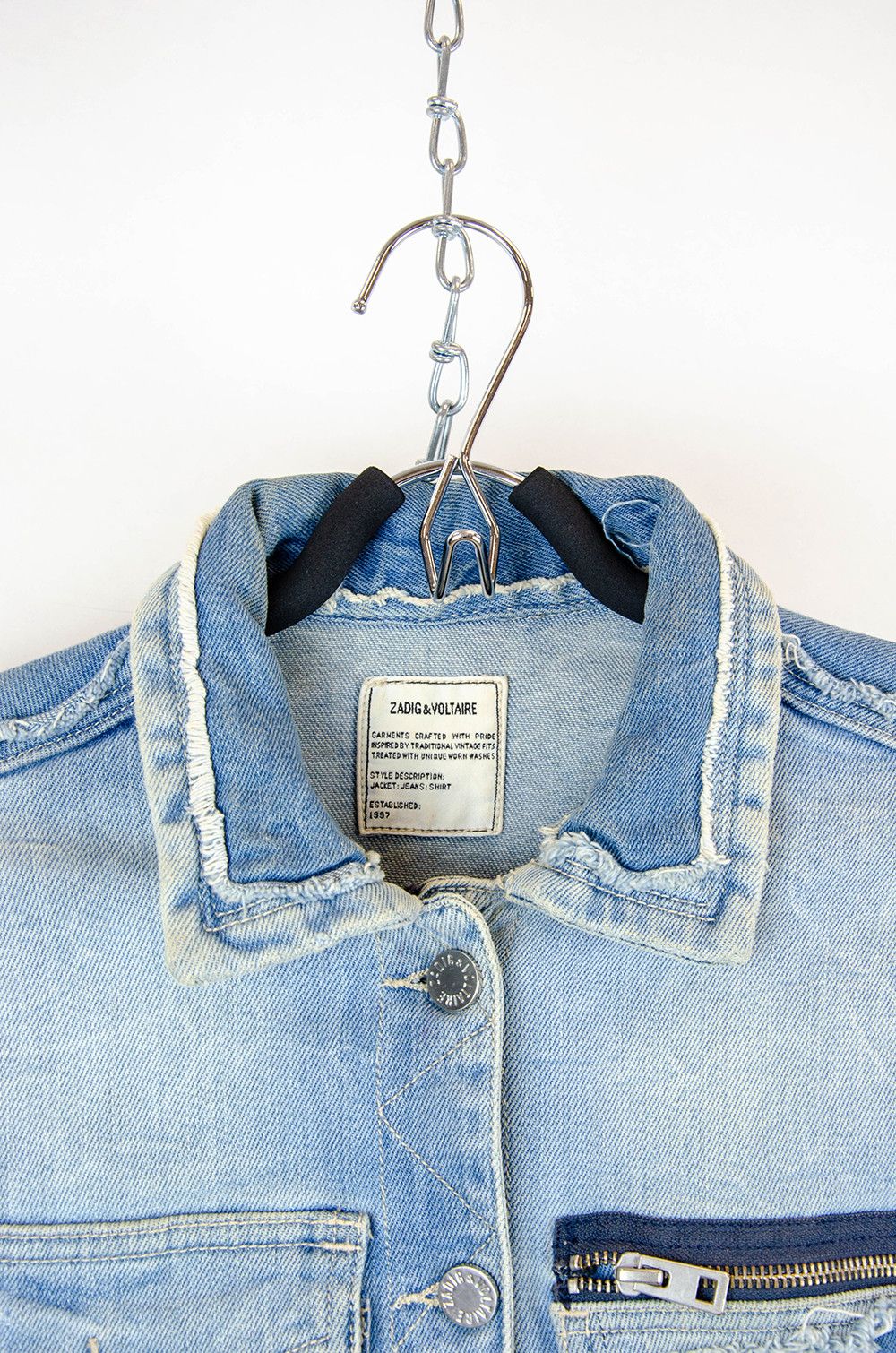 Zadig & Voltaire Zadig Voltaire Patchwork Denim Jacket Blue Distressed - S Size S / US 4 / IT 40 - 6 Thumbnail