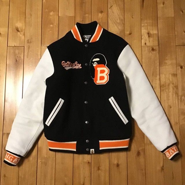 Bape BAPE LOGO Leather Sleeve Varsity Jacket a bathing ape Size US S / EU 44-46 / 1 - 1 Thumbnail