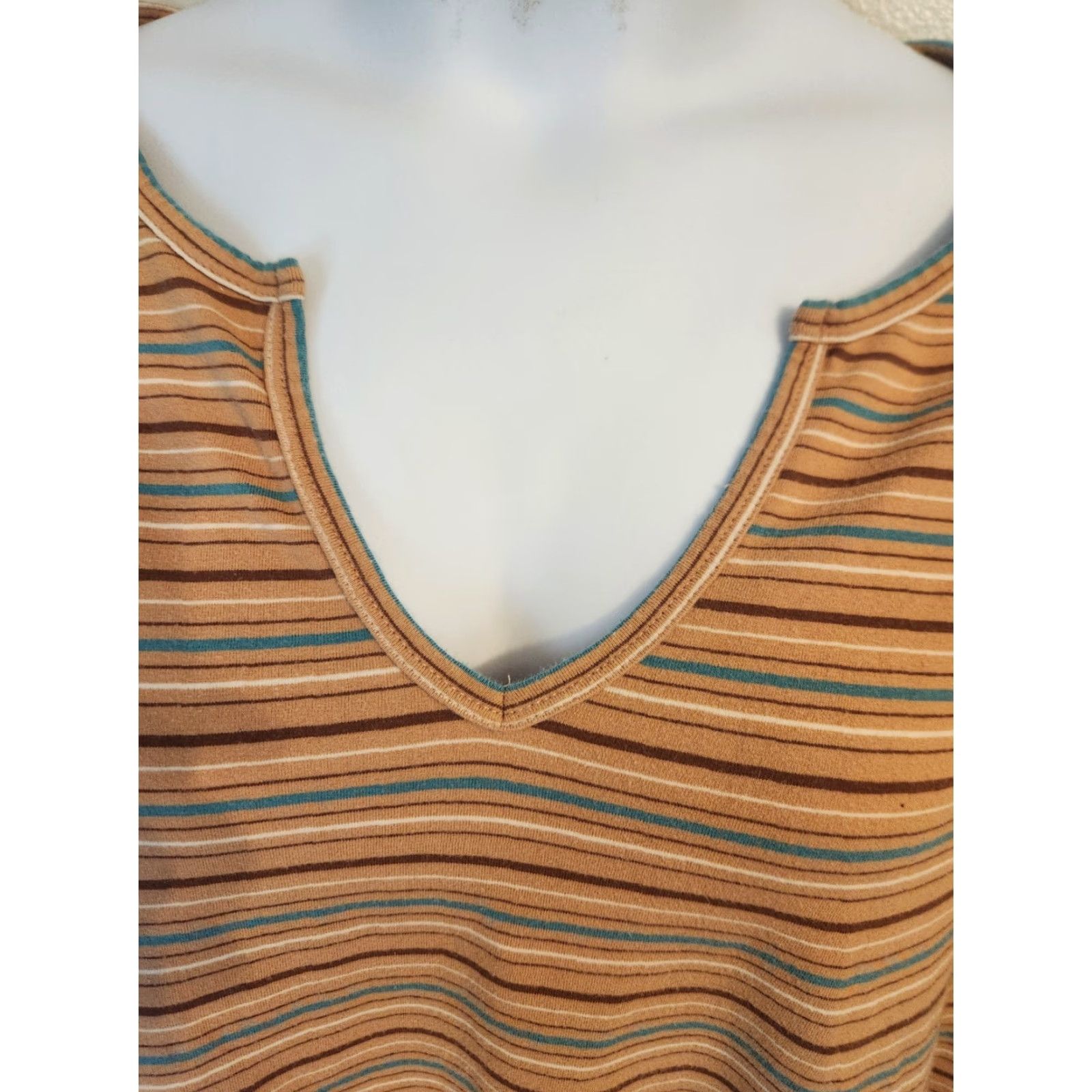 Faded Glory Faded Glory Blouse Shirt Multicolor Striped Short Sleeve Split Neck Ladies 4X Plus Size White Brown Blue Chartreuse Pants? Size XXL / US 16-18 / IT 52-54 - 2 Thumbnail