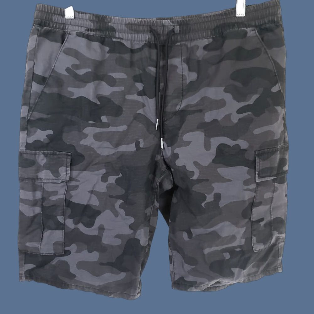 Vintage Lazer Drawstring Shorts Men’s L Black Camo Cotton Cargo 36x11 Size US 33 - 1 Thumbnail