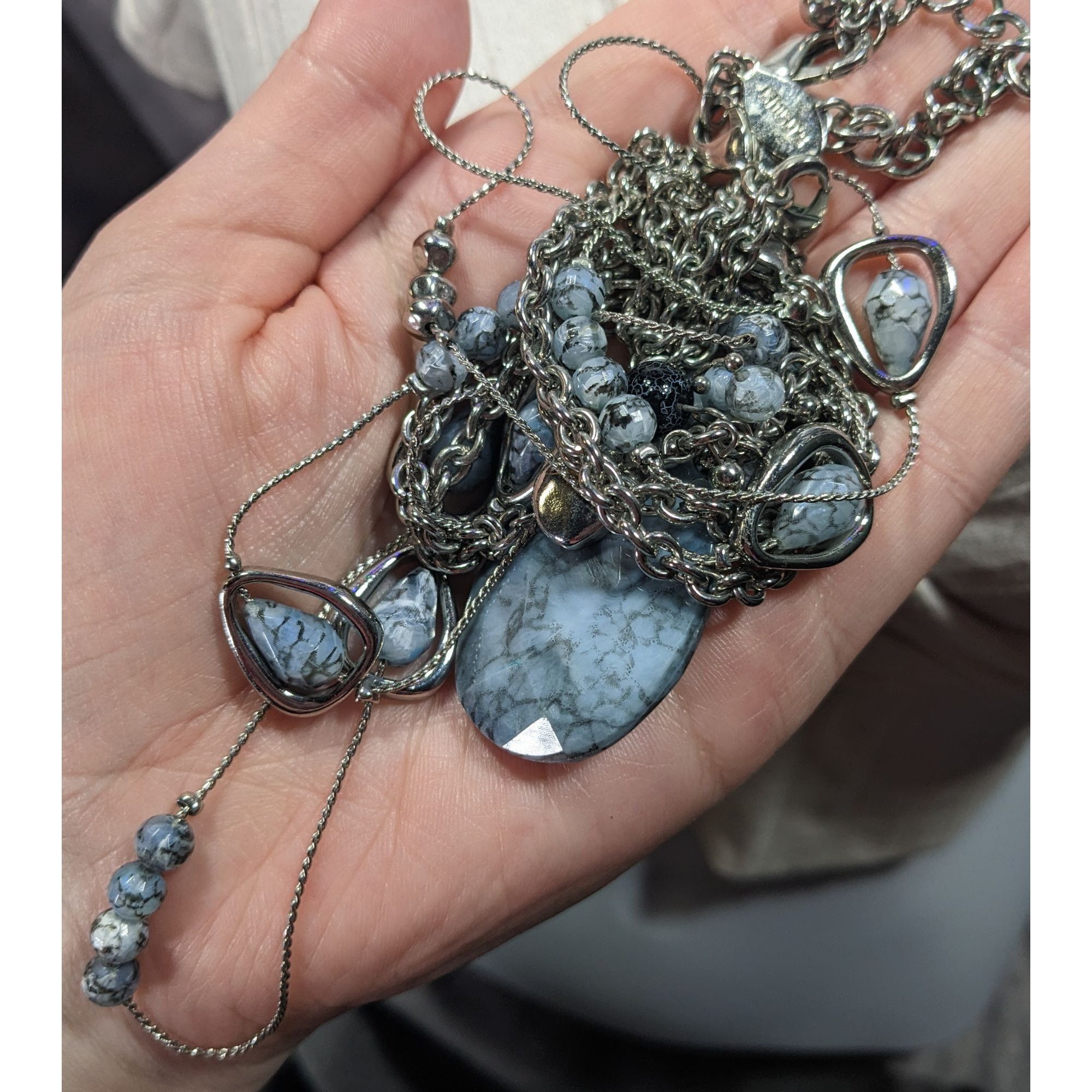 Chicos Chico's Blue Stone Teardrop And Charm Silver Tone Chain Neck Size ONE SIZE - 6 Thumbnail